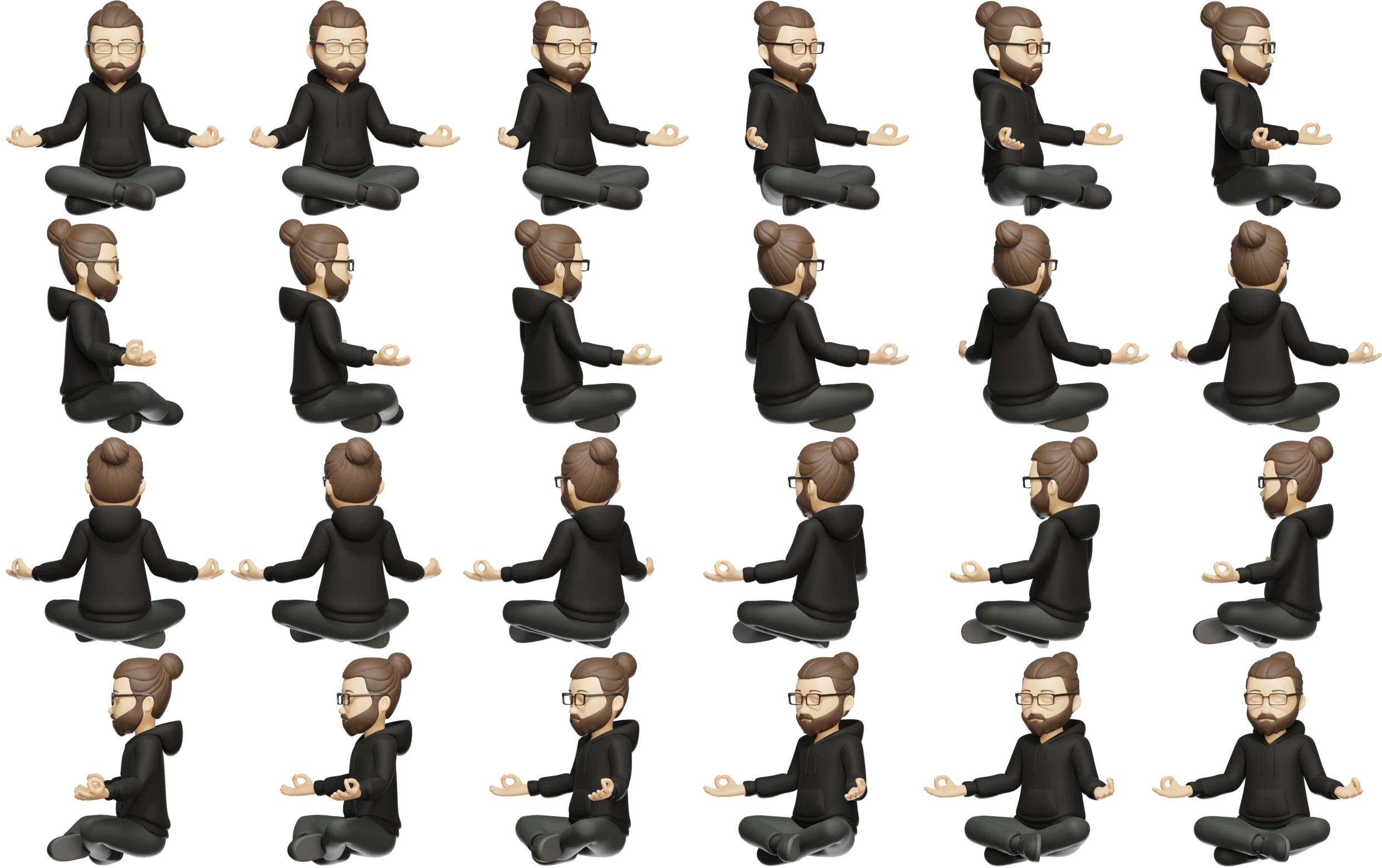 Spritesheet of the avatar rotating 360 degrees across 24 frames